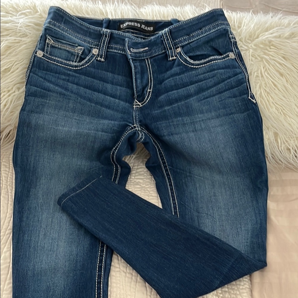Express Blue Skinny Jeans with Vintage doble stitch low rise